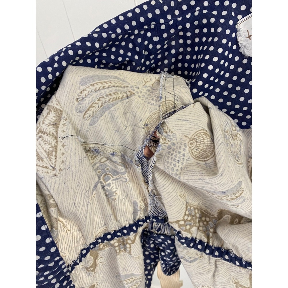 VTG HearSay Batik Animal Print Short Sleeve Belted Button Up Top Blue Tan Sz S/M - Picture 6 of 13